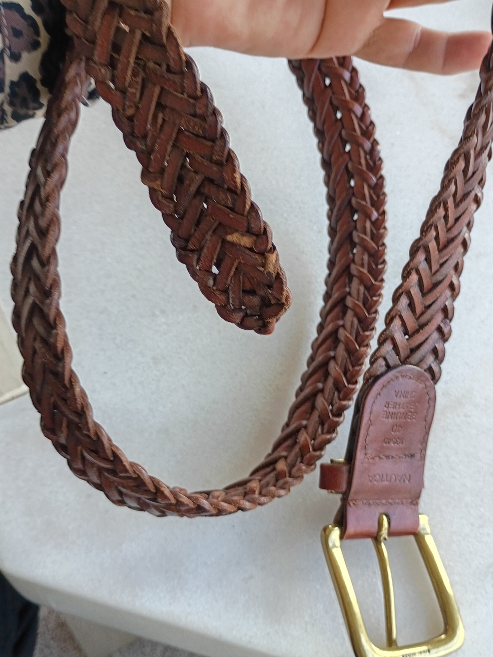 Nautica Men Brown Leather Belt  Brass Buckle Braided Woven 40"